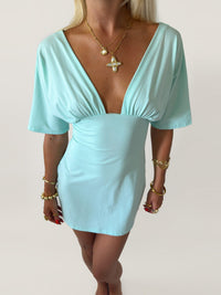Sesta Deep V Draped Sleeve Mini Dress