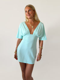 Sesta Deep V Draped Sleeve Mini Dress