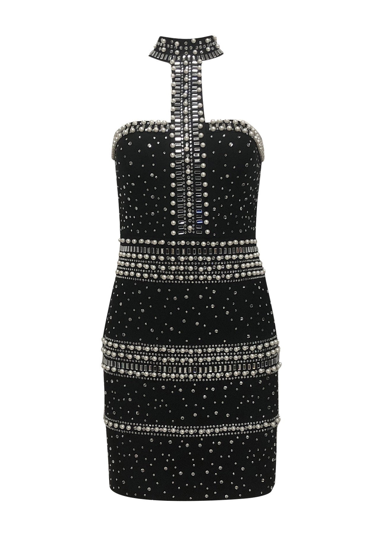 Drosyne Halter Embellished Mini Dress In Black