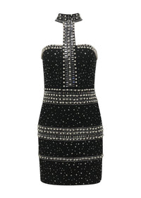 Drosyne Halter Embellished Mini Dress In Black