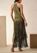 Natesa Halter Tassel Maxi Dress In Green