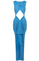 Gyxra Draped Cutout Detail Maxi Dress In Blue