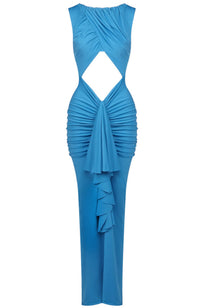 Gyxra Draped Cutout Detail Maxi Dress In Blue