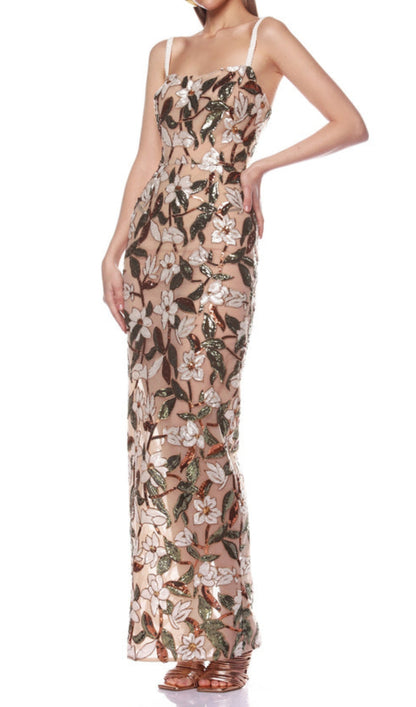 Rupok Strappy Flower Embroidery Maxi Dress