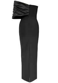 Hyrion Bardot Crystal Pearl Maxi Dress In Black
