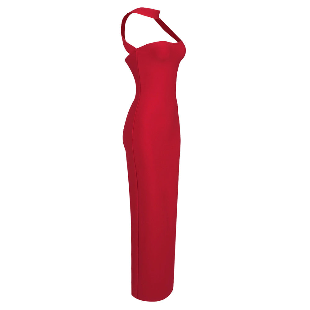 Karen Cutout Halter Backless Maxi Dress In Red