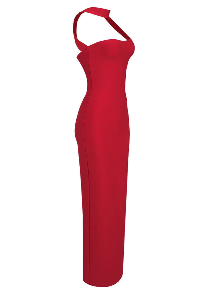 Karen Cutout Halter Backless Maxi Dress In Red