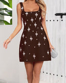 Rayner Crystal Bow Detail Backless A Line Mini Dress In Brown