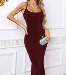 Hexara Draped Sparkly Maxi Dress In Burgundy