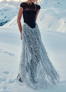 Jonix Mesh Tassel Sequin Long Skirt Set