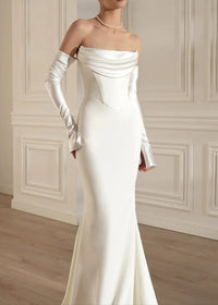 Radka Long Sleeve Strapless Draped Maxi Dress In White
