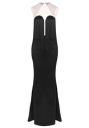 Wendy Mesh Insert Tassel Bustier Maxi Dress In Black
