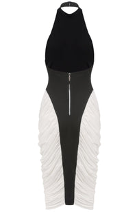 Daelen Halter Draped Midi Dress In Black White