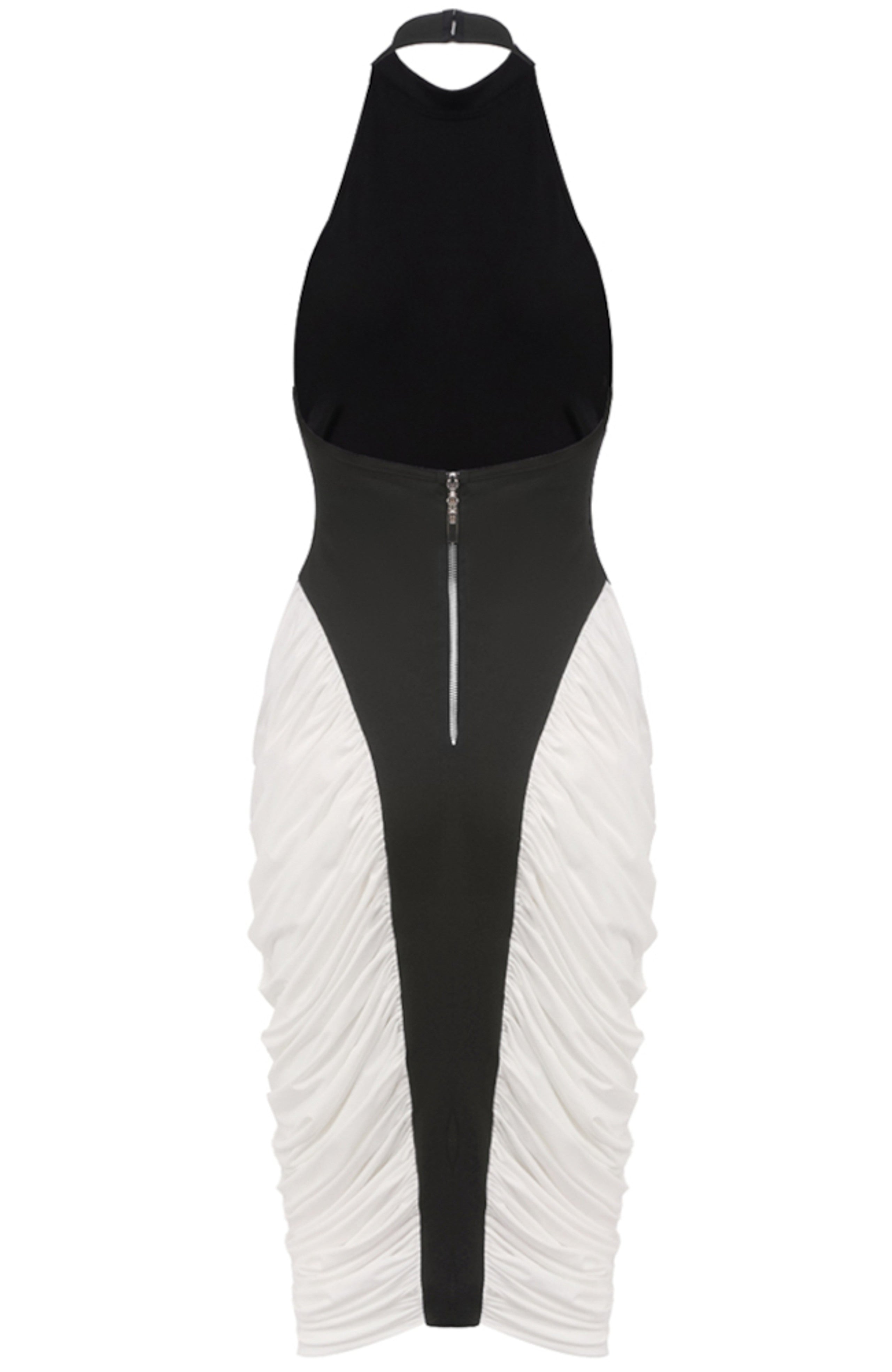 Daelen Halter Draped Midi Dress In Black White