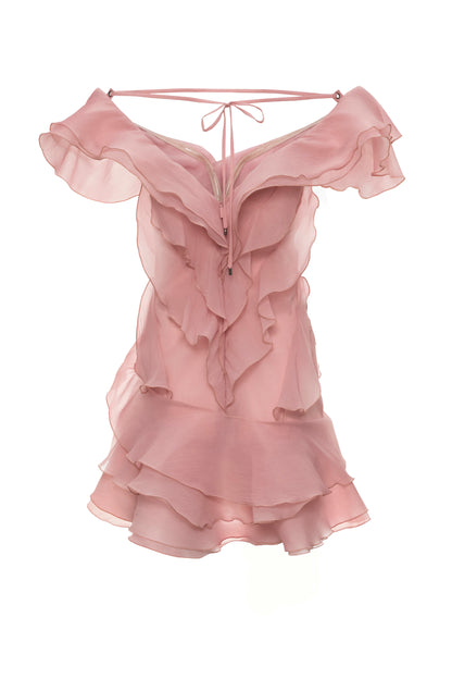 Theia Ruffle Layers Strapless Mini Dress In Pink