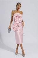 Malia Floral Strapless Midi Dress In Pink