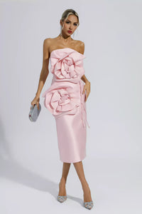 Malia Floral Strapless Midi Dress In Pink