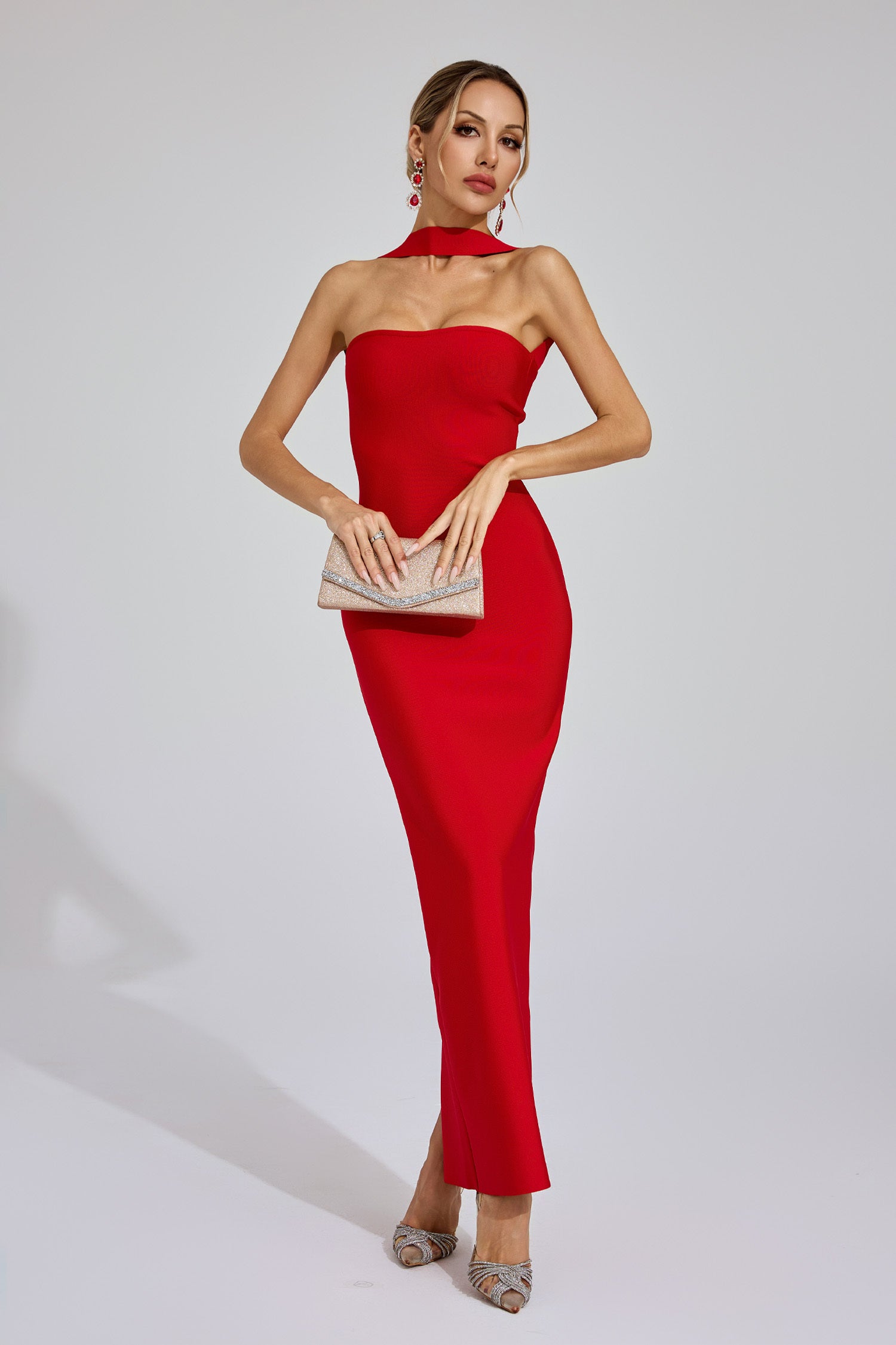 Karen Cutout Halter Backless Maxi Dress In Red S Karen Cutout Halter Backless Maxi Dress In Red S