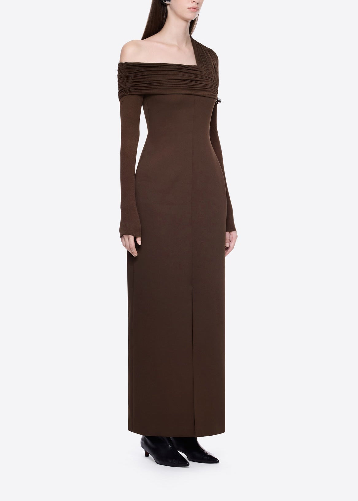 Avenlore Long Sleeve Draped Neckline Maxi Dress