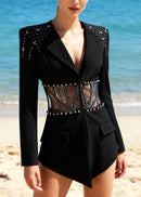 Breneon Rhinestone Cutout Blazer Set