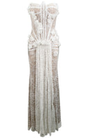 Kexar Strapless Pearl Sequin Lace Corset Maxi Dress In White