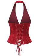 Kovriel Halter Lace Up Corset Top In Red