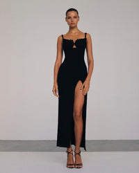 Agnes Shell Breast Knitted Midi Dress In Black