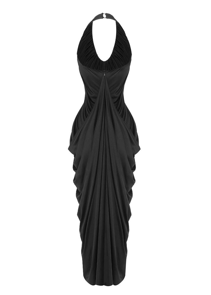 Ferdowsi Halter Draped Design Maxi Dress In Black