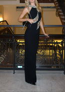 Marfa Halter Crystal Maxi Velvet Dress In Black