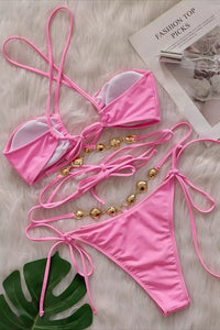 Hetty Diamond Halter Strap Bikini In Pink