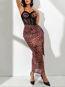 Festim Spaghetti Leopard Lace Maxi Dress In Brown
