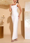 Baina Floral Detail Pearl Maxi Dress In White