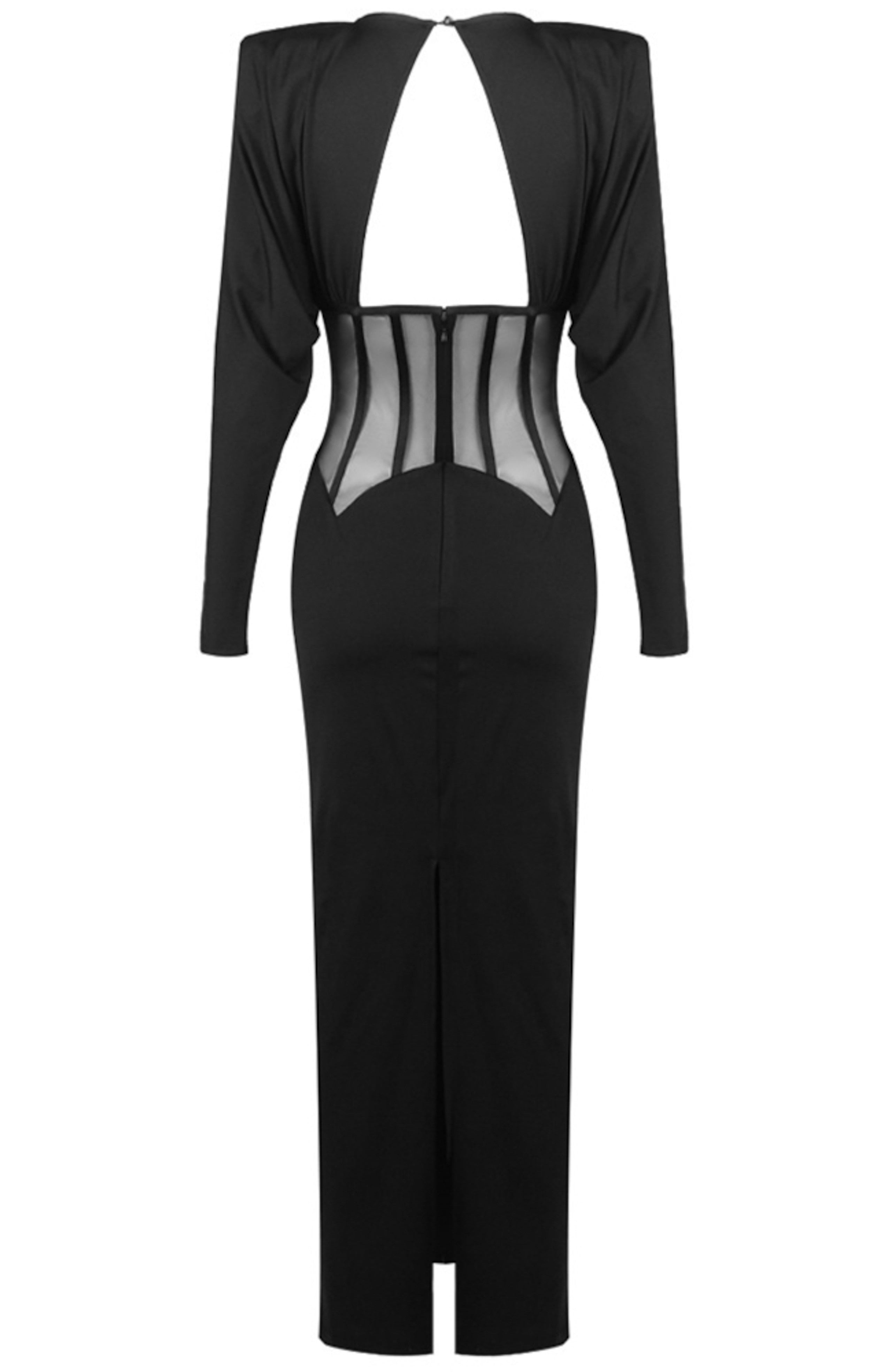 Burton Long Sleeve Structured Mesh Maxi Dress In Black