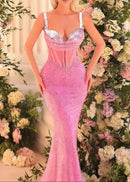 Palila Sequin Structured Maxi Dress In Pink