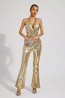 Gaspard Sequins Halter Jumpsuit In Gold
