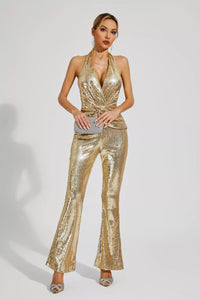 Gaspard Sequins Halter Jumpsuit In Gold