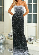 Clytie Strapless Pearl Embellished Maxi Dress In Black