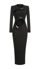 Katie Long Sleeve Cutout Ribbed Maxi Dress In Black