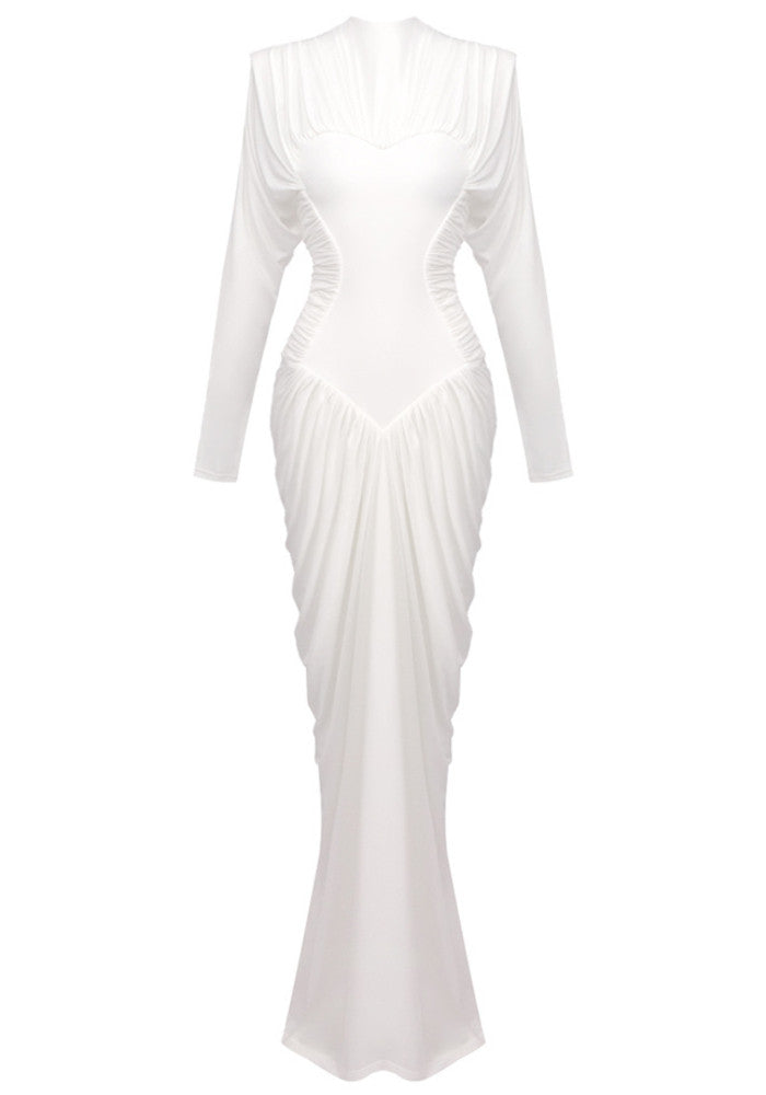 Linore Long Sleeve Draped Structured Maxi Dress