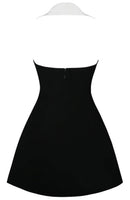 Ahmaud Halter Lapel Collar Mini Dress In Black White