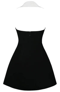 Ahmaud Halter Lapel Collar Mini Dress In Black White