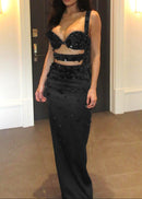 Elvrik Crystal Cutout Bustier Maxi Dress In Black