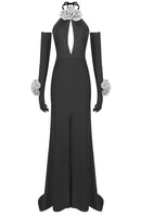 Amanda Halter Flower Detail Maxi Dress In Black