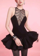 Glomara Sequined Mesh Ruffle Mini Dress In Black