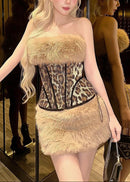 Eormengard Leopard Fur Sequin Skirt Set