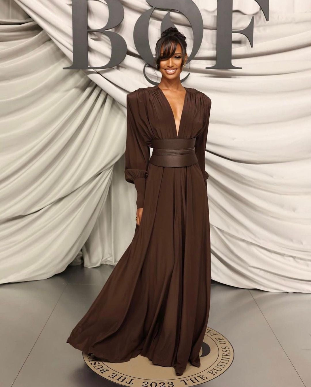 Wendie Long Sleeve Plunge V Neck Maxi Dress Night Novas Wendie Long Sleeve Plunge V Neck Maxi Dress Night Novas