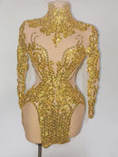 Balaniki Sequin Mesh Mini Dress In Gold