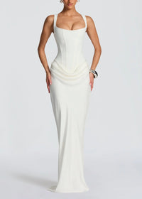Feyza Corset Draped Maxi Dress In White
