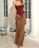 Althorin Strapless Corset Draped Maxi Dress In Brown