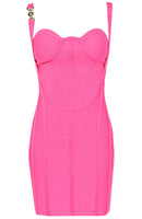 Kazrik Bustier Ribbed Structured Dress In Hot Pink